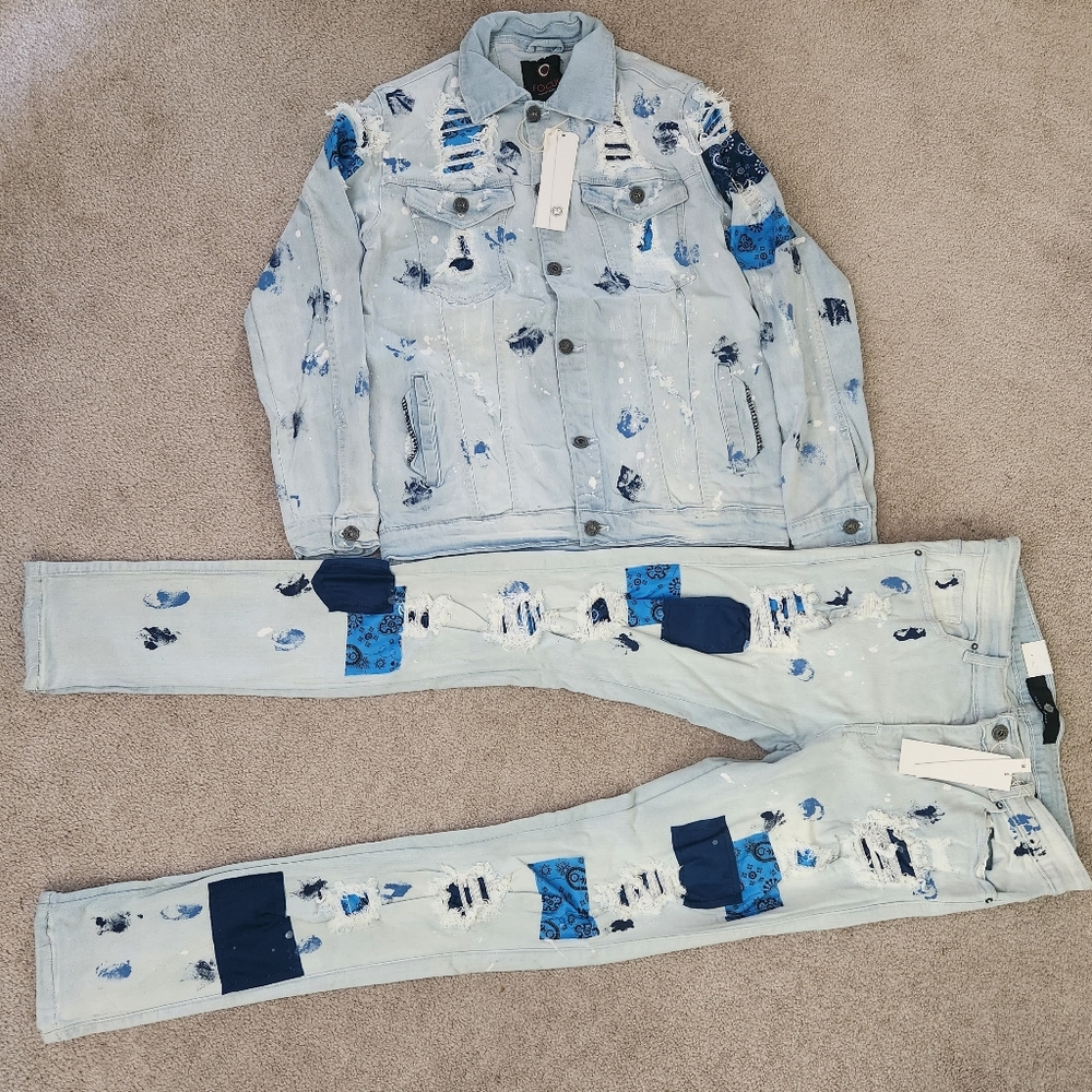 Men ♥️Ripped Light blue Jeans Set New♥️ Fastshipping - Picture 2 of 2